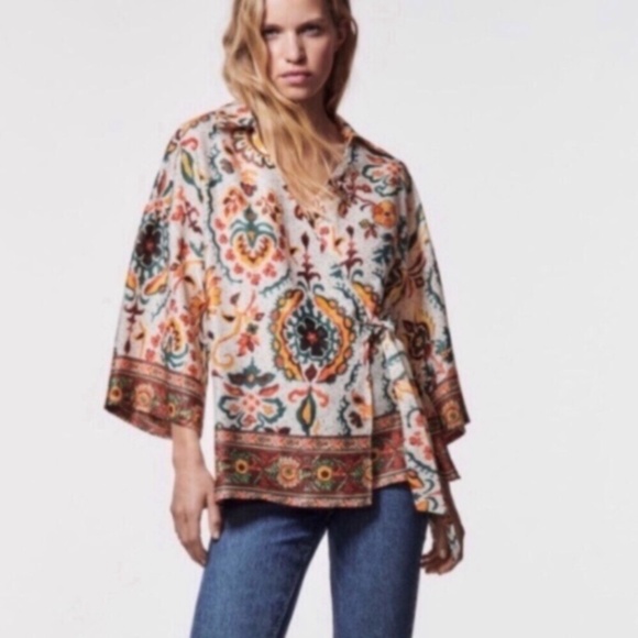 Zara Multicolor Bohemian Wrap Blouse - Picture 9 of 12